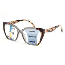 1pc Large Frame Progressive Multifocal Cat Eye Reading Glasses, Bestselling Leopard Print Design, With Comfortable Spring Hinges, Suitable For Men And Women Daily Wear - Gray Leopard Print - View 12