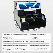 A3 L1800 UV Printer, 2880x1440dpi UV DTG Printer T-Shirt Machine With Vacuum Platform & Print Holder, For Glass Cups Phone Case Fabrics Acrylic Metal Leather Golf Balls Bottles - Black - View 3
