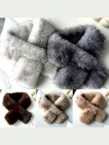 1 pieza Bufanda de tela a rayas para mujer, bufanda de cuello de piel sintética, bufanda versátil y de moda con diseño cruzado, bufanda gruesa y cálida y esponjosa para el invierno - Multicolor - Ver 2