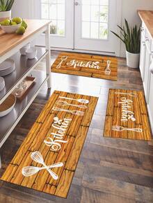 1pc Tableware Letter Printed Kitchen Mat, Modern Style Polyester Fiber Material Rectangular Non-Slip Duiable Indoor Entrance Mat,Kitchen Mat,Outdoor Carpet,For Living Room,Bedroom,Kitchen Decoration - Buff Yellow - View 10