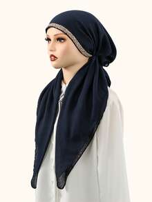 1pc Women's Solid Color Headscarf, Fashionable Minimalist Lightweight Head Scarf, Conservative Towel, Breathable Hijab For Outdoor Prayer For Dress - Cotton and Linen Elastic Turban Hat - View 32