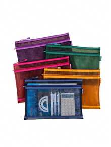 A4 Dual Layer Zipper Transparent Mesh File Folder, Suitable For Storing Valuable Documents, Exam Papers, Textbooks, ID Cards, Cosmetics, Etc. - Multicolor - View 3