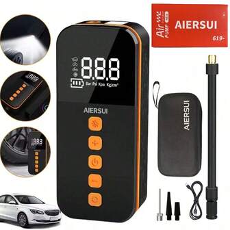 Portable Air Compressor Tire Inflator, 150PSI Car Tire Pump With Pressure Gauge, LED Light And 3X Faster Single-Button Smart Wireless Tire Pump For Cars, Motorcycles 7.4V 1500Mah