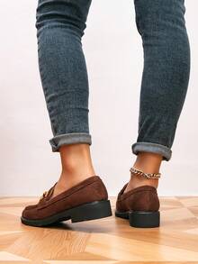 Women's Loafers, Round Toe Metal Buckle Flat Loafers, Outdoor Retro Women's Flats, Flat Brogues, Women's Shoes, Women's Casual Shoes - Bronze - View 6