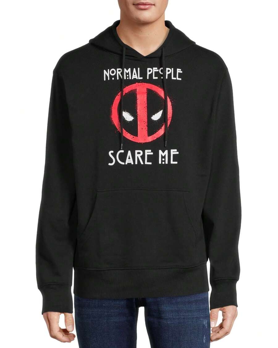 Marvel Deadpool Hoodie Men's Normal People Scare Me Long Sleeve Sweatshirt - màu đen - Xem 1