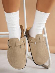 Casual Solid Color Slip-On Mule Shoes, Comfortable Non-Slip Durable Soft Sole, Round Toe Design, Comfortable Fabric Upper, PVC Sole, Slip-On Closure, Suitable For Outdoor Activities For Girls In All Seasons, Available In Autumn/Winter Thermal Lined And All-Season Non-Lined Versions