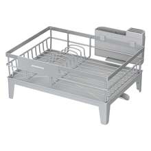 SONGMICS Scolapiatti, Portapiatti da Cucina, Beccuccio Estensibile e Girevole a 360°, Raccogligocce, con Portaposate, 31 x 42 x 18,5 cm, Grigio Tortora - Grigio Chiaro - Visualizzare 8