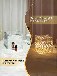 Luz Nocturna 21 Tulipanes  Cube, Kit de Material DIY Hecho a Mano, Luz Nocturna y Espejo Función Dos , Regalo Ideal para Novias, Parejas, Mejores Amigos, niños, 1 Pieza - Rosa - Ver 1