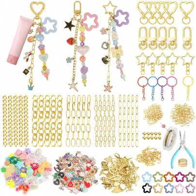 354pcs Keychain Making Kitv - Bag Charm Kit With 136 Charms, 25 Extender Chains, 20 Keychain Clips, Beading Accessories & Jewelry Pliers - DIY Crafting And Jewelry Making