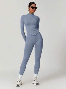 MASKERT Bộ áo và quần legging bó sát không đường may dành cho nữ, đồ thể thao co giãn cao cấp thích hợp cho chạy bộ, tập luyện, yoga, thoải mái và thân thiện với da. - Màu xanh bụi bặm - Xem 5