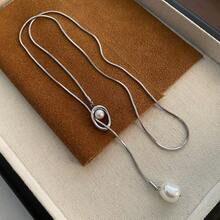 Stainless Steel Pearl Extension Chain, Minimalist Style Necklace Chain, Elegant Pendant Sweater Chain For European And American Market - 05-j22 Titanium Steel Sweater Chain, Gold - View 3