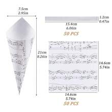 Kraft Paper Cones, 50 Pcs White Wedding Confetti Paper Bouquet Petals Bags Boxes With Musical Note For Wedding Party Gifts PacFKing,MusicalNote - 音符 - 查看 3