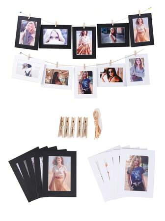 4个6x4英寸纸质相框，带夹子和麻绳，经典纸板相册相框，简约风格家居照片墙挂饰，创意家居装饰，适用于生日、节日、派对