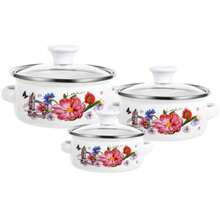 Enamel Stock Pot Set With Lid 3pcs Retro Flower Design Stew And Bean Cooking Pots Enamelware Pasta Pots With Flat Bottom For Gas Stoves Dural Handles For Easy Grip Dishwasher  Ideal For Home Cooks Compact Kitchen Essentials Diameters: 8/7/6 Inches - AssortedColor - View 1