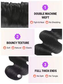 MEGALOOK 15A Grade Large Wave 100% Human Hair Extensions, 1 Bundle Or 3 Bundles Optional, 10-26 Inches, Unprocessed Brazilian Raw Hair, Natural Black, Silky And Soft Texture, Suitable For Women - SNatural - View 7