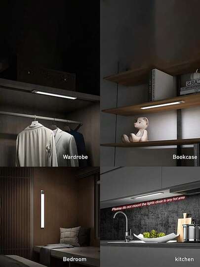 1pc LED Motion Sensor Cabinet Light, Under Counter Closet Lighting, Wireless Magnetic USB Rechargeable Kitchen Night Lights, Battery Powered Operated Verlichting Wardrobe Closets Cupboard Stairs Corridor Shelf Three s,7.87inch/11.8inch/15.7inch/19.7inch view 5