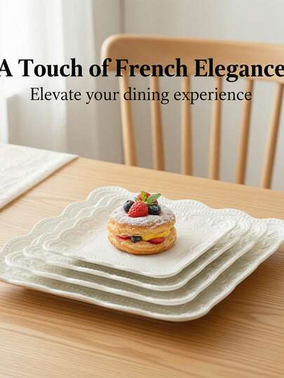 1/3 件套欧式浮雕陶瓷餐盘 - 蝴蝶形早餐盘，精致配菜盘，适用于家庭和办公室下午茶、甜点盘、牛排意面盘、水果沙拉盘