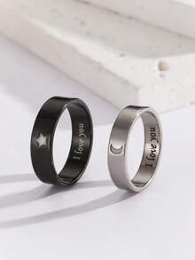 ATLVXJL 2pcs/Set Glow-In-The-Dark Couple/Friendship Star & Moon "I Love You" Couple Rings Set, Casual Couple Jewelry Suitable For Daily Wear And Valentine's Day Gift - Multicolor - View 4