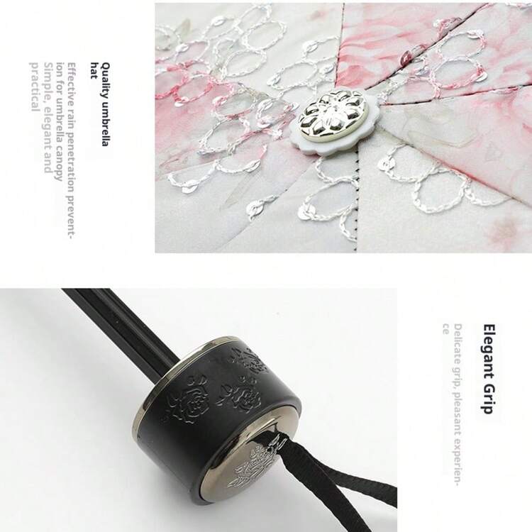 Double-Layer Lace Princess Umbrella – Embroidery Design + UV Protection Black Coating, 3-Fold Compact For Sun & Rain, Ideal For Ladies - Purple - View 3