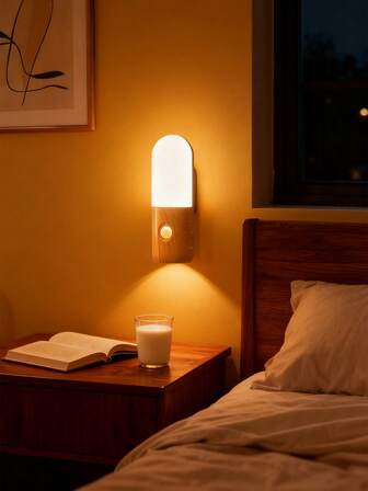 1pc Motion Sensor Wooden-Look Night Light, Motion Activated Automatic Lighting, Magnetic Wireless Installation, Indoor Wall Lamp, Wardrobe Light, Rechargeable LED Portable Lamp For Corridor, Bedroom, Closet, Desk, Staircase, Cabinet