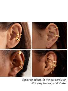 Bộ 12 chiếc/Bộ khuyên tai kẹp kim loại pha lê hình học bện vàng, dành cho cả nam và nữ, Thích hợp cho kỳ nghỉ, hẹn hò, tiệc tùng, đeo hàng ngày, Giáng sinh, ngày lễ tình nhân, quà tặng năm mới cho bạn bè, mẹ, thời trang & đơn giản - Vàng - Xem 5