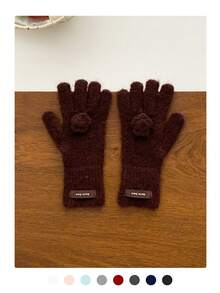 1 Set Elegant Floral Pattern Scarf And Fingerless Gloves, Narrow Long Scarf And Warm Knitted Mittens, Suitable For Autumn/Winter, Commuting, Students - [Gloves] Brown Leather Label With Small Flower - View 18
