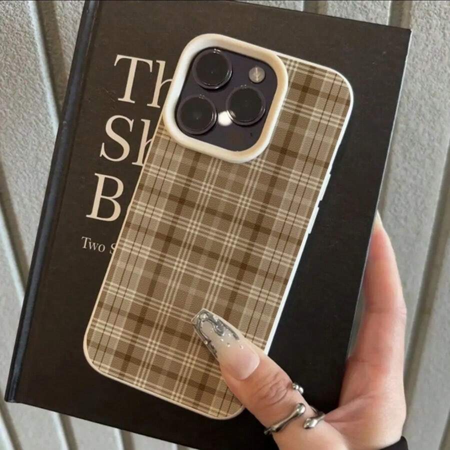 1 Peça Capa de Telefone Macia de TPU com Padrão Xadrez Britânico Vintage, Compatível com iPhone 17 Pro Max/17/16 Pro Max/15/13/12/11, S20 FE/A15/S24/A55, Redmi Note 11/12/13 Pro, Capa Protetora à Prova de Choques para Todo o Corpo - Branco - Visão 1