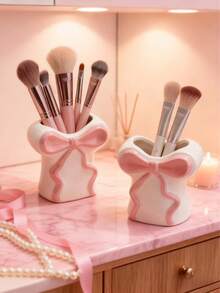 Cute Bow-Shaped Pen Holder - Bathroom Makeup Brush And Cosmetic Storage Organizer. Elegant Makeup Brush Holder, Suitable For Girls, Students And Creative Decor. Also Applicable For Vacation, Beach, Bathroom, Bedroom And More. Large Capacity. - Multicolor - View 3