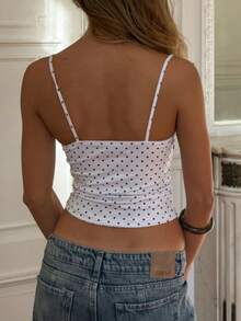 Women Y2k Polka Dots Print Cami Tank Tops V Neck Sleeveless Open Back Spaghetti Strap Camisole Tops Slim Fit Crop Vest Shirts Summer Cute Going Out Tops Daily Casual Streetwear - 白色 - 查看 2