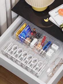 1pc Desktop Cable Management Organizer Box, Compartmentalized Charging Cable, Earphone, Makeup, Stationery, Phone, Toy Storage Box, Detachable Lipstick & Jewelry Box - White - View 5