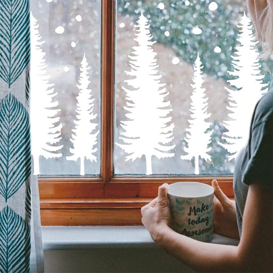 Pegatinas navideñas de plástico blanco para ventana con forma de árbol de Navidad, pegatinas navideñas creativas de doble cara para hacer tú mismo. - Blanco - Ver 1