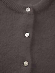 Áo cardigan dệt kim tay dài cổ tròn cài nút xoắn dành cho nữ của FOR BEAUTY, áo khoác len ngắn tay dáng rộng thoải mái màu trơn dành cho nữ, áo mùa xuân. - Nâu đỏ - Xem 8