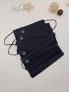 10pcs Adult Unisex Fashionable Cute Butterfly, Camellia, Heart Logo Printed Disposable Non-Medical Face Masks - Black - View 13