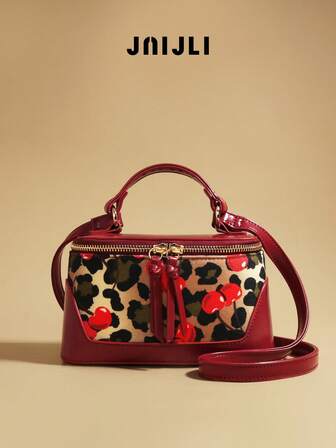 樱桃豹纹斜挎包/手提包，适合约会、送礼、通勤和工作场合