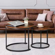 2X Coffee Tables For Living Room Small Round Coffee Table For Small Spaces Brown - mặc định - Xem 6