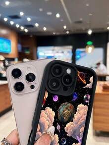 Funda Galaxy Floral Universe compatible con teléfonos ,  17,  16 Pro Max,  15 Pro Max,  13 y  12. Resistente a caídas, agua y arañazos. Un regalo ideal para familiares, amigos, seres queridos, parejas y para Navidad. - Negro - Ver 3