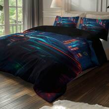 Bộ 3 món ga trải giường in hình xe đua hoạt hình, mềm mại, thoải mái, thoáng khí và ấm áp, bộ chăn ga gối cá nhân hóa, nhiều kích cỡ, phù hợp cho bé trai, bé gái, người lớn, phòng ngủ, phòng khách (1 ga trải giường + 2 vỏ gối, không kèm ruột chăn) - 0431+SJT+K - Xem 8