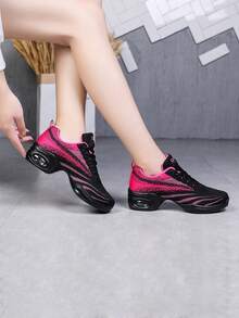 女士舞蹈鞋，透气网面休闲鞋，软底健身瑜伽舞蹈鞋，四季皆宜 - 黑玫紅 - 查看 3