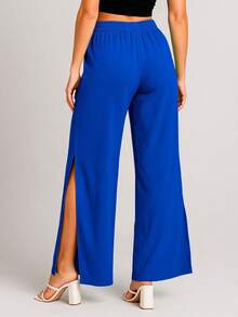 Swisz Women's Wide-Leg Pants With Lining, Side Slit, And Pocket. - 藍色 - 查看 2