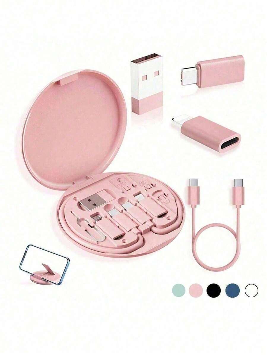 Multifunctional Data Cable Kit With Charging Storage Box, 60W Fast Charging, Can Be Used As A Mobile Phone Model Holder Simple Portable Charging Cable Adapter Kit, USB Lightning Adapter Adapter Kit College Dorm Essentials Travel Essentials Travel Accessories Travel Must Haves Beach Vacation Summer Holiday School Accessories Back To School Supplies Stuff Charger Case Power Bank Phone Charger Digital Camera Accessories - Multicolor - View 1