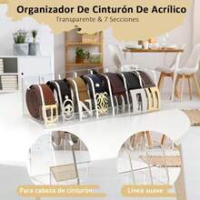 Organizador de Cinturón 7 Compartimentos Soporte de Almacenamiento de Cinturón Acrílico para Clóset Caja de Exhibición para Corbatas Cajón de Cinturón Cosméticos Joyas Estuche Transparente Corbatín - Transparente - Ver 4