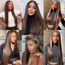 ZHENDEFA Chocolate Brown Invisible Lace Front Wig, Straight Hair, Pre-Plucked, 180% Density, High Definition Transparent Lace Front Wig, With Pull Strings, 360° Full Lace Front Wig