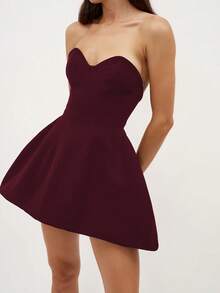 性感、纯洁、诱人，火辣女孩，复合编织派对连衣裙，海滩度假，春夏 - 酒紅色 - 查看 3