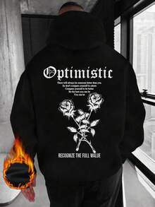 男士秋冬街头时尚乐观玫瑰印花黑色连帽卫衣，长袖上衣 - 黑色 - 查看 3