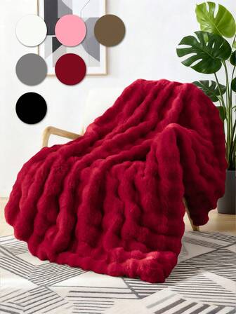 1pc Super Soft Faux Rabbit Fur Blanket, Warm And Comfortable, Machine Washable, All-Season Plush, Throw,Queen, And King Sizes, Multifunctional Nap Blanket, Suitable For Office, Bedroom, Sofa, Travel, Double-Sided Usable, Winter Decor