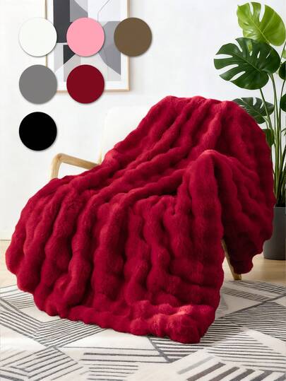1pc Super Soft Faux Rabbit Fur Blanket, Warm And Comfortable, Machine Washable, All-Season Plush, Throw,Queen, And King Sizes, Multifunctional Nap Blanket, Suitable For Office, Bedroom, Sofa, Travel, Double-Sided Usable, Winter Decor