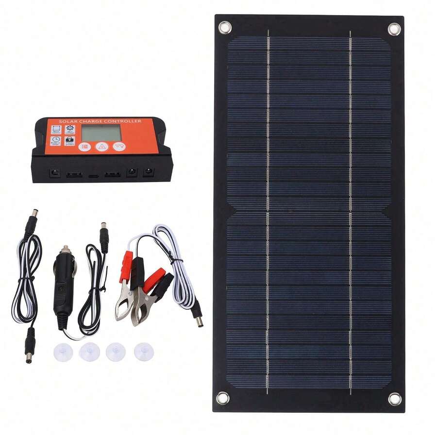 600W Solar Panel Charger Monocrystalline Silicon High Efficiency 100A Charge Controller Kit With Extension Cable Battery Clip For RV Outdoor Camping - 預設 - 查看 1