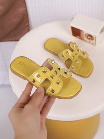 1 Pair Children's PU Leather Casual Fashion Slippers, Suitable For Summer