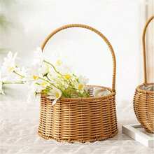 1个编织花篮，手提花篮，塑料编织产后手工篮，婴儿蛋装饰，家居花篮