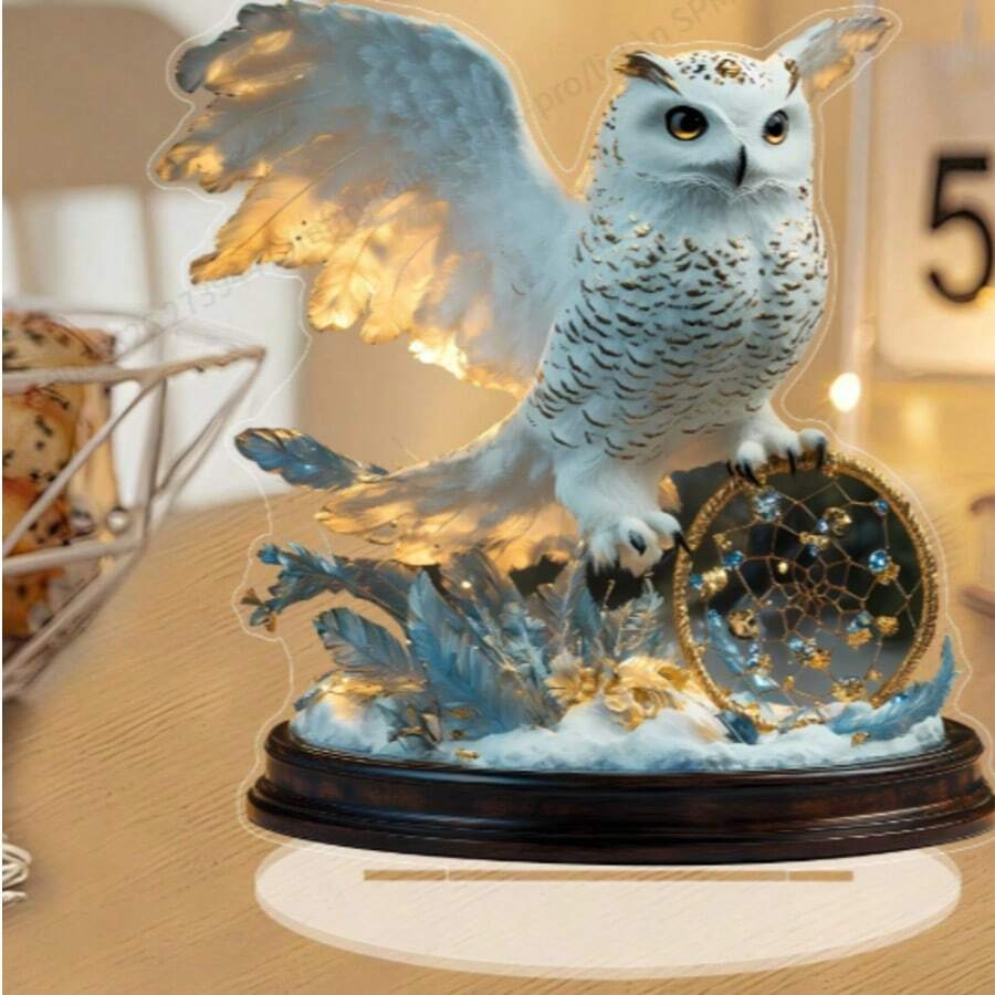 Captivating Winter Owl Dreamcatcher Acrylic Desktop Display - Ideal Gift For Home And Office Decor With Stand - Multicolor - View 1